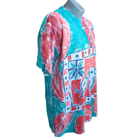 Large Vintage T-shirt Elephant Graphic Hand Painted Heather 1OF1 80's USA - Picture 4 of 9